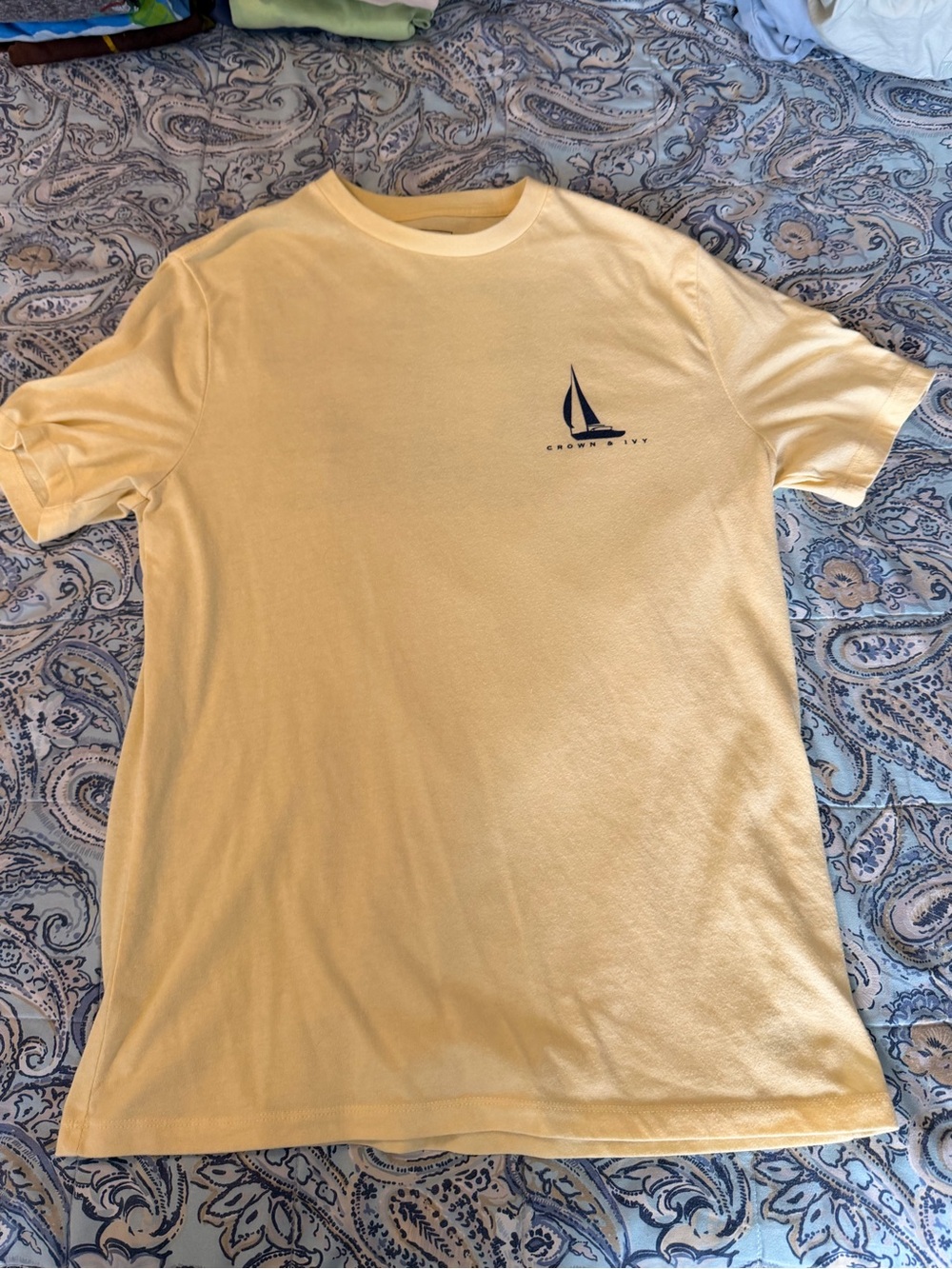crown & ivy Pale Yellow Sailboat Graphic Crewneck Tee